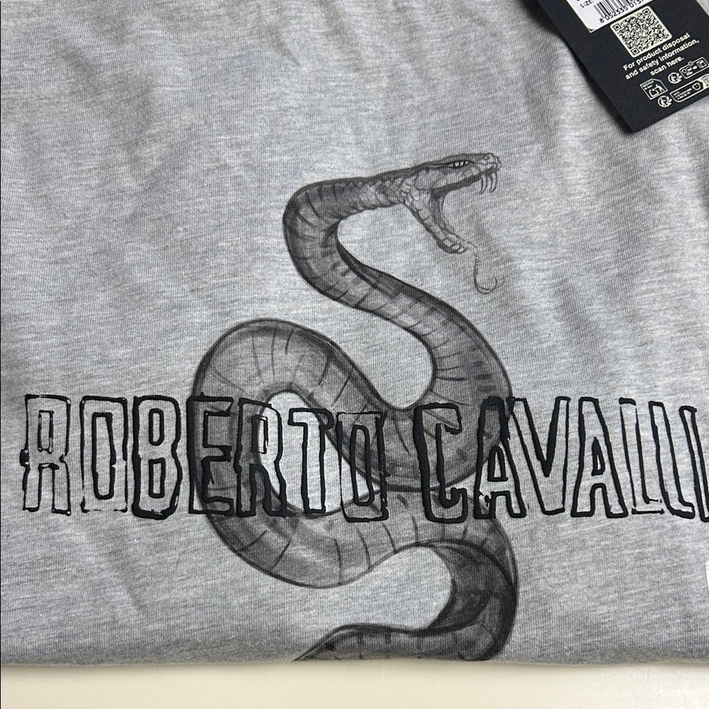 Roberto Cavalli Gray Short Sleeve Tee with Snake Graphic - Picture 5 of 7